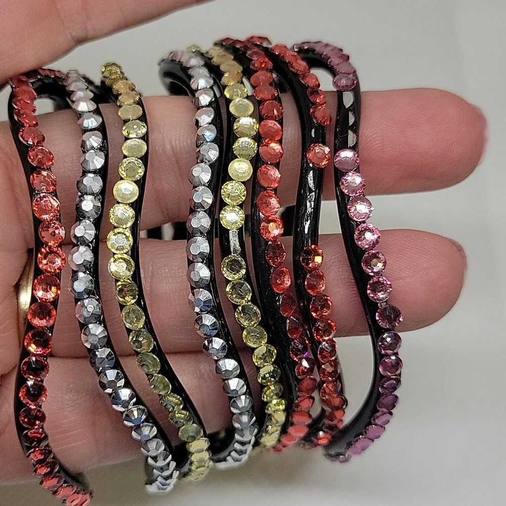 Rhinestone Colored Plastic Set of 8 Bracelets